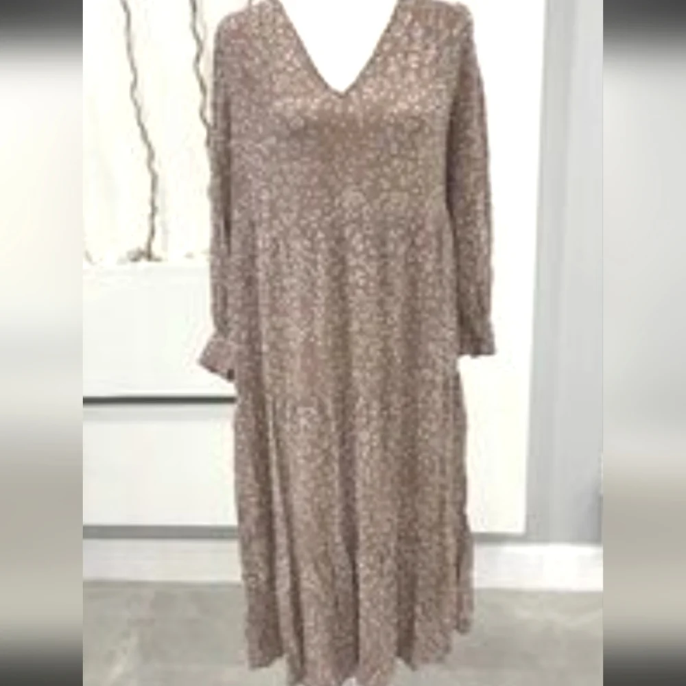 Floral Neutral Brown Long Sleeve Dress S/M